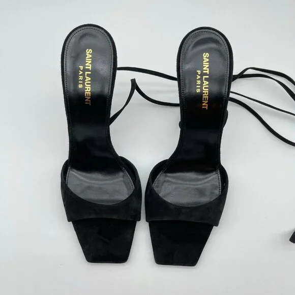 SAINT LAURENT | Vitti Sandal in Nero & Hope Green Black Suede - Picture 7 of 13